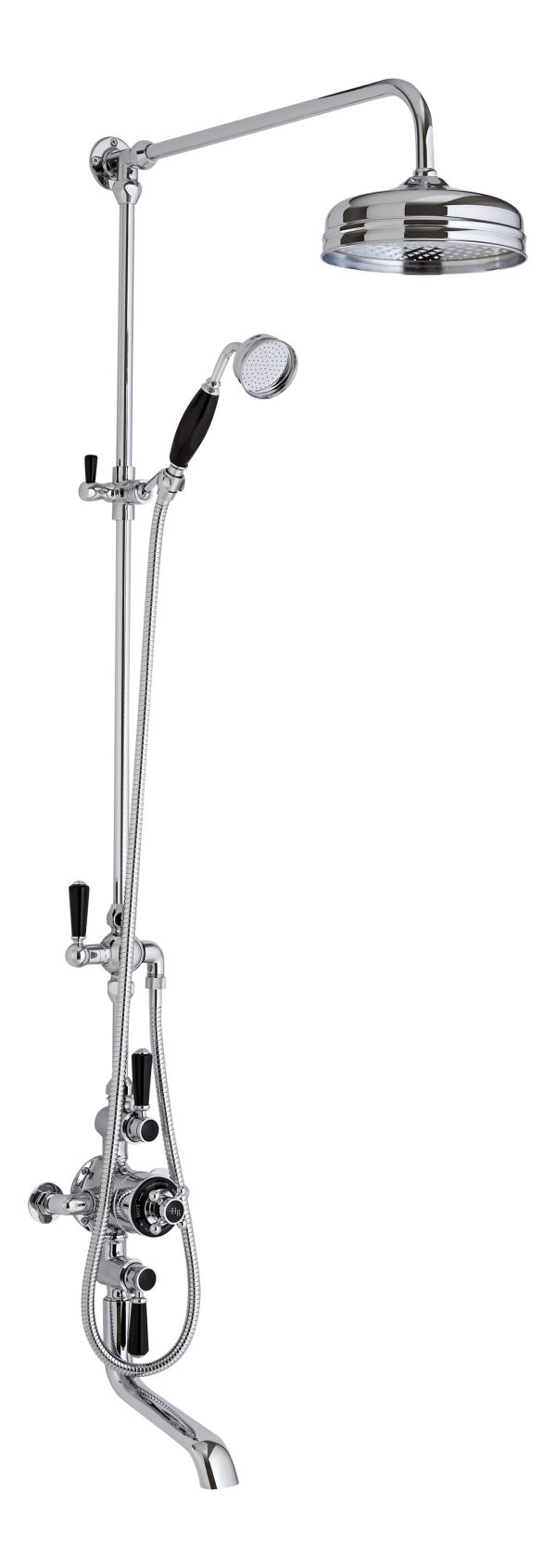 Hudson Reed Black Topaz Triple Exposed Valve with Rigid Riser & Bath Spout