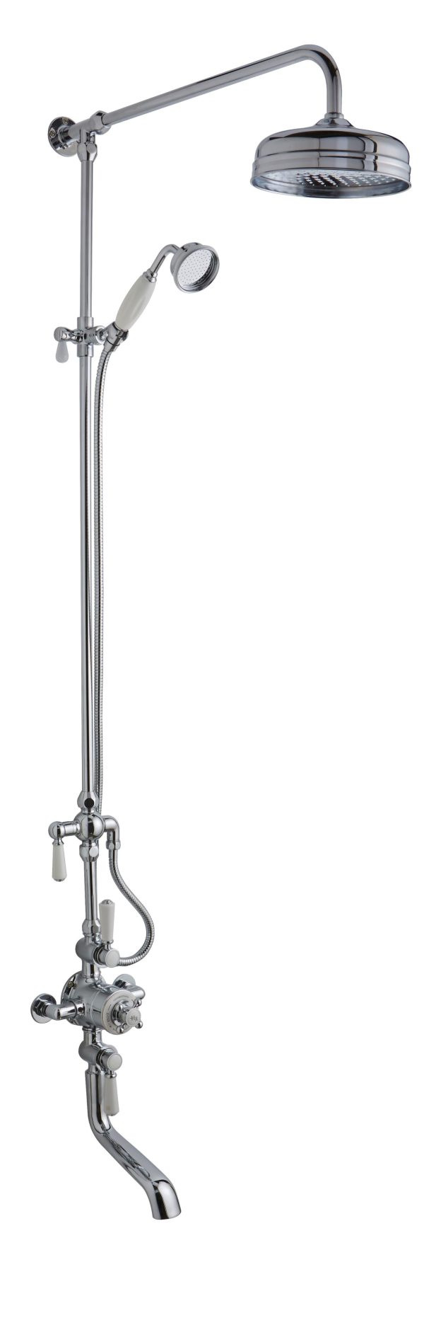 Hudson Reed White Topaz Triple Exposed Valve with Rigid Riser & Bath Spout